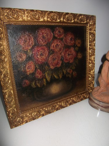 Tableau ancien fleurs huile - tableau,