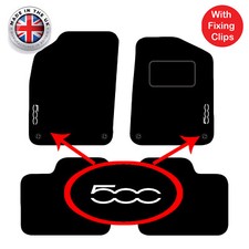 Tailored Carmats fits Fiat 500 2012+ Onwards, 4pc set, 4 Clips & LOGOS