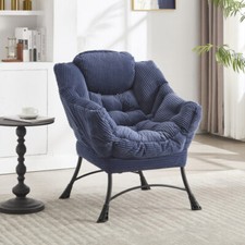 Lazy Chair with Ottoman, Modern Lounge Accent with Armrests Navy Blue Chair 
