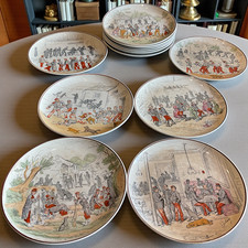 Lot of 12 Antique K&G Lunéville Terre de Fer Plates Military Scenes 1900