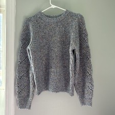 Bellerose Sweater Women's Blue Puff Sleeve Ribbed Wool Blend Top Size 2