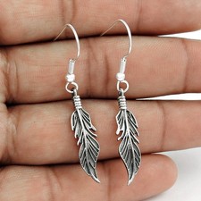 Plume Pendantes Oreilles Solide 925 Argent Sterling Bijoux Noël Cadeau pour Elle