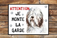 Plaque attention au chien Bearded collie Je monte la garde