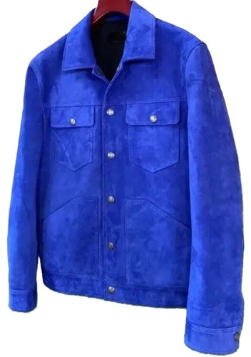 Veste cuir daim bleu royal - cuir,