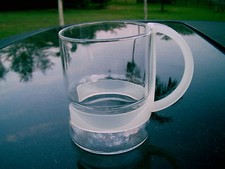 HOLLAND CLEAR  PLASTIC HANDLE VINTAGE GLASS MAASTRICHT RANDWYCK MARKING ON MUG  