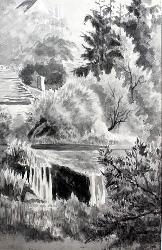Cascade ville haute - haute, lavis