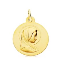 Pendentif Or 9k 375 Mls. Médaille Vierge Française Mat 16 MM