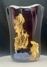 VTG 1960's ALFREDO BARBINI SOMMERSO GLASS GILDED VASE 8.75" PURPLE & BLUE vg