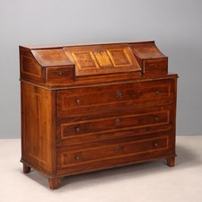 Abattant Ancien Érable Noyer Bronze 5 Tiroirs Italie du XIXe Siècle Original