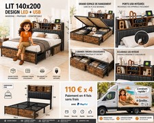 Lit 140 X 200 bois et cuir PU