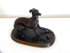 ANTIQUE BRONZE SCULPTURE Dog Greyhound Ball Signed P.J Mène