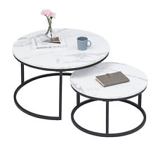 Lot de 2  Table d'appoint Effet Marbré Table Basse de Salon Ronde Moderne Noir
