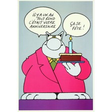 Carte de vœux XL Geluck Le Chat: votre anniversaire, ça se fête (22x33cm)
