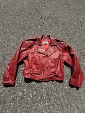 Vintage Pelle Cuir Red Leather Moto Jacket Women’s M Belted Cropped Biker 80s