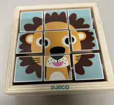 Djeco Spinning Puzzle Wooden France Frog Lion Panda 9-Pieces Toy Animal Face