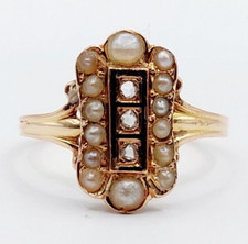 Bague marquise antique or rose 18k diamant taille roses et perles (circa 1900)