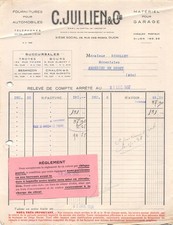 1937 FOURNITURES POUR AUTOMOBILES MATERIEL POUR GARAGE C JULLIEN A DIJON - M