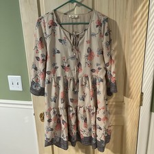 Bo Bel Mini Dress  Bohemian Floral Print Size M  3/4 Sleeve Good Condition.