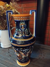 grand vase balustre de Gien décor "Renaissance" bleu