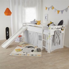 Lit Mezzanine Enfant 90x200 cm avec Tobbogan Sommier à Lattes Bois Homestyle4u