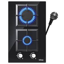 Plaque de cuisson vitrocéramique avec 2 brûleurs à gaz, allumage électrique