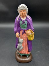 Ancien grand santon Peirano crèche Noël Hauteur 18,5 cm femme au lapin 