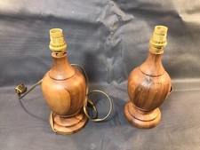 Pair of turned wooden table lamp or desk without shade