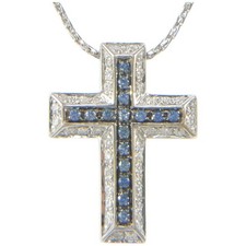Chimento Blue Sapphire Diamond 18k White Gold Cross Pendant Necklace Men Women