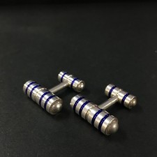 TIFFANY&CO. Silver 925 Paloma Picasso Blue Enamel Groove Cufflinks/6BH0344