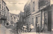 Old postcard 42 Saint Just Sur Loire La Grande Rue (in front of the CAFE COMPTOIR ET TABAC
