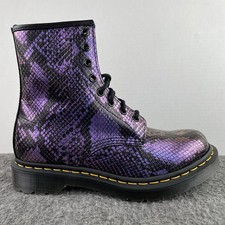 Dr. Martens 1460 Purple Black Snake Print Embossed Leather Boots Womens Sz 7 NEW
