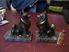 Serre-Livres Chien Régule Patine Bronze, sur marbre, Art déco 