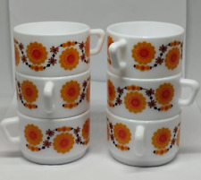 Lot de 6 Petites Tasses Vintages Arcopal France Décor Floral Collection Cuisine