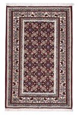 Tapis D'Orient Persan Moud Rouge Beige Vente D'Entrepôt Noué à la Main 90x60cm