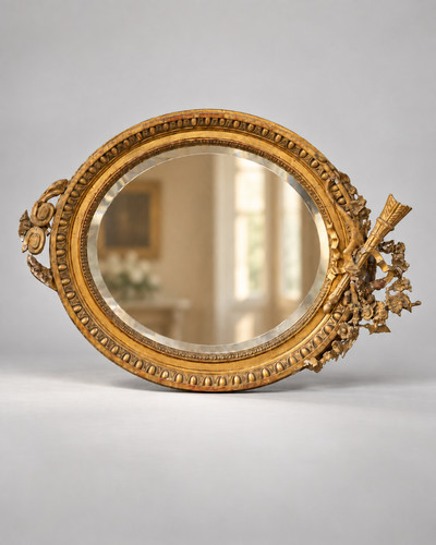 Ancien miroir ovale - , doré