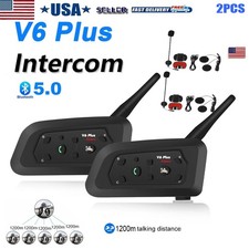 2x V6 Pro Motorcycle Intercom 2000m 10 Riders Bluetooth Helmet Headset with Mic