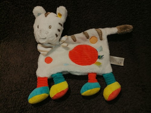 Doudou plat zébre - blanc, rond