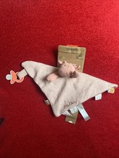 🇫🇷 Doudou Plat Lola Vache Rose Rayé Attache Tét. Coton Bio Noukies 100 % NEUF