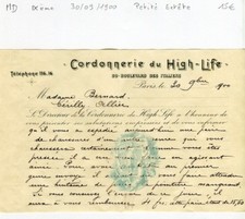 Paris IX ème 30 Bld des Italiens - Petite Entête Cordonnerie du High Life - 1900