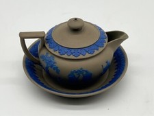 Antique Rare Staffordshire Fine Earthenware Teapot with Blue Frieze - Signed