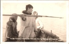 RPPC Advertising Postcard Eskimo Canadian Arctic Hudson Bay Company Harpon B-692