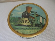 ORTF antique lithographed sheet metal candy box train rebus