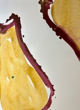 🌓 Claude Viallat peinture originale vélin d'Arches 38x27,5cm 1994 Chat Messager