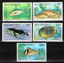 St.Vincent Islands Fauna Marine Life Fish stamps 1976 MNH