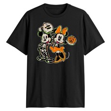 Disney Mickey and Minnie Mouse Skeleton Halloween Men's Black T-Shirt New