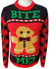 Christmas Sweater BITE ME Gingerbread Holiday Jumper #followme Size Medium