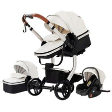 Poussette 3 en 1 Bébé Combinée Siège-Auto Nacelle Trio Réversible cuir pu.BLANC