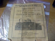 VINTAGE JOHN DEERE THREE ROW ROATARY HOE DIRECTIONS 