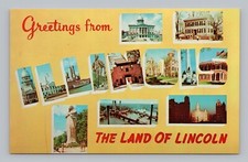 Postcard Greetings from the Land of Lincoln Illinois Prairie State Multiview