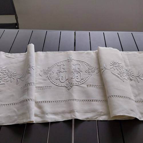 Drap lin brodé - drap, /
